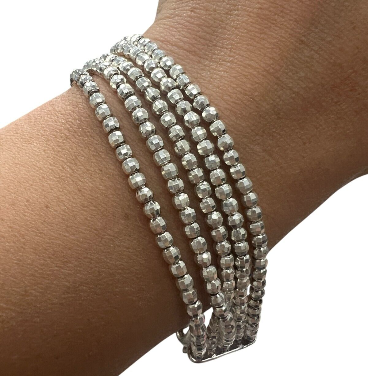 Sterling Silver Five Stranded "Diamond Cut" Beaded Bracelet Made in Italy