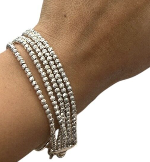 Sterling Silver Five Stranded "Diamond Cut" Beaded Bracelet Made in Italy