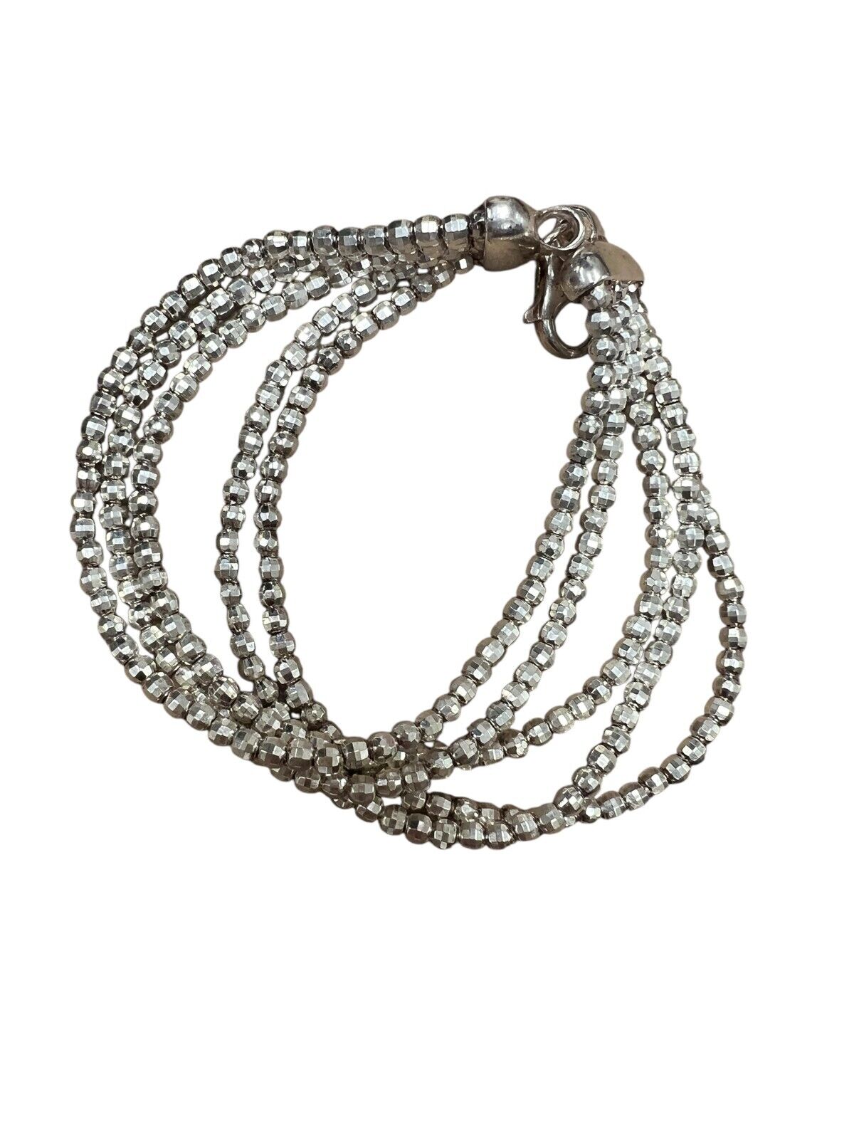 Sterling Silver Five Stranded "Diamond Cut" Beaded Bracelet Made in Italy