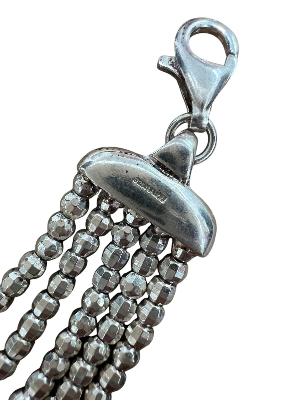 Sterling Silver Five Stranded "Diamond Cut" Beaded Bracelet Made in Italy