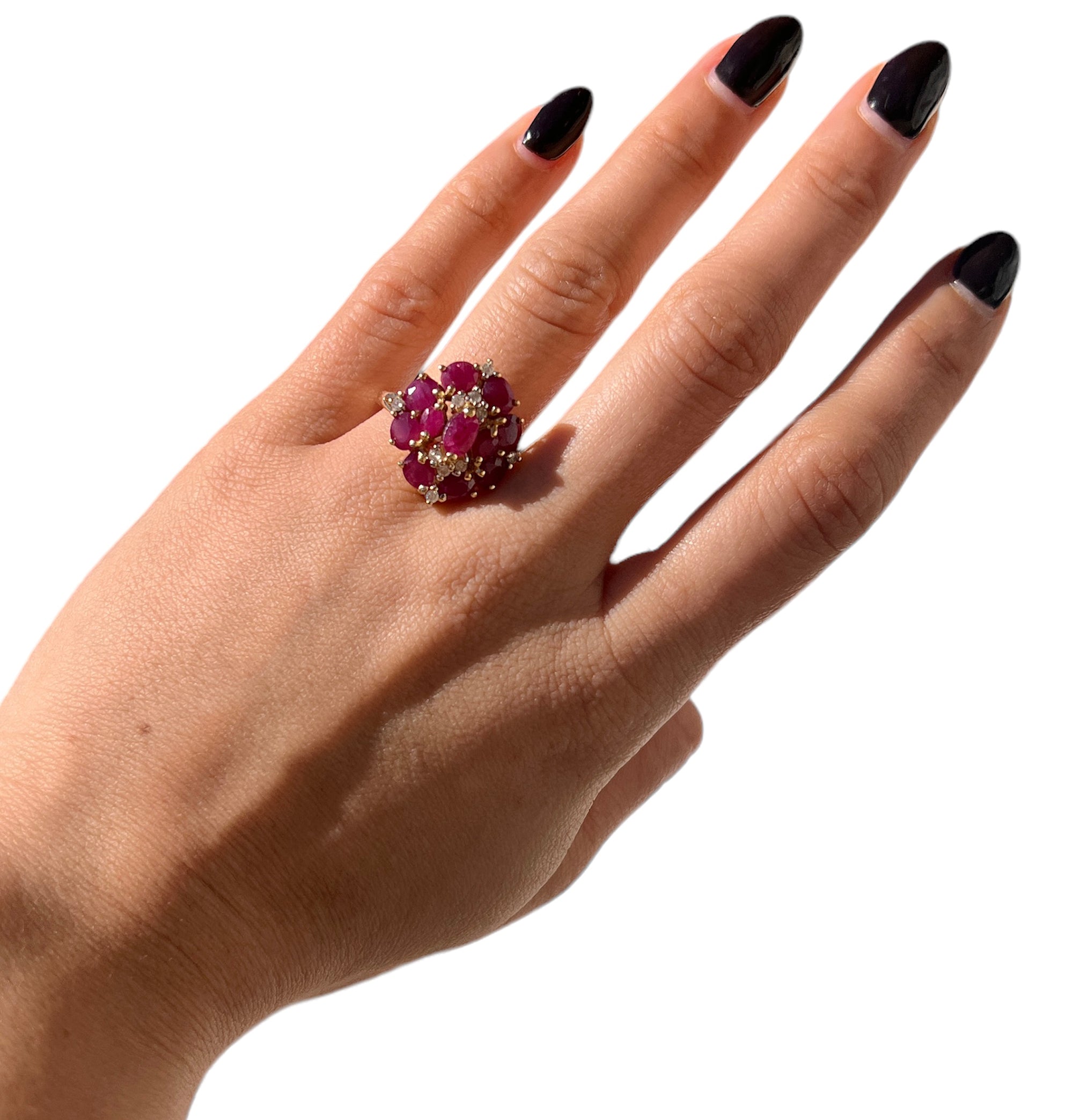 14KT Yellow Gold 5.22ctw Ruby and Diamond Cocktail Ring Size 8.75