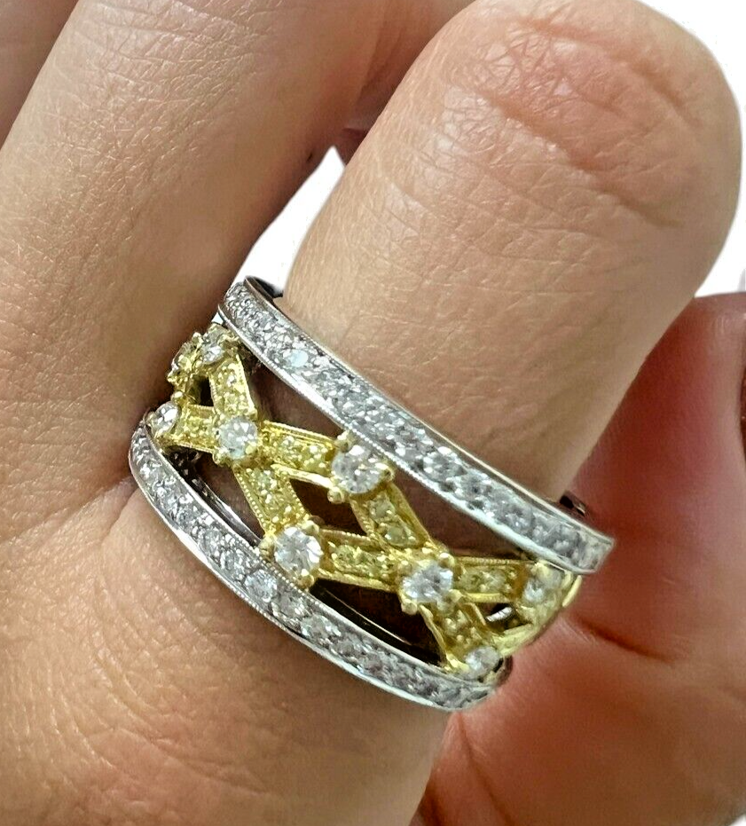Simon G. 18kt Yellow and White Gold 1.00ctw Diamond Wide Band Ring sz9.75