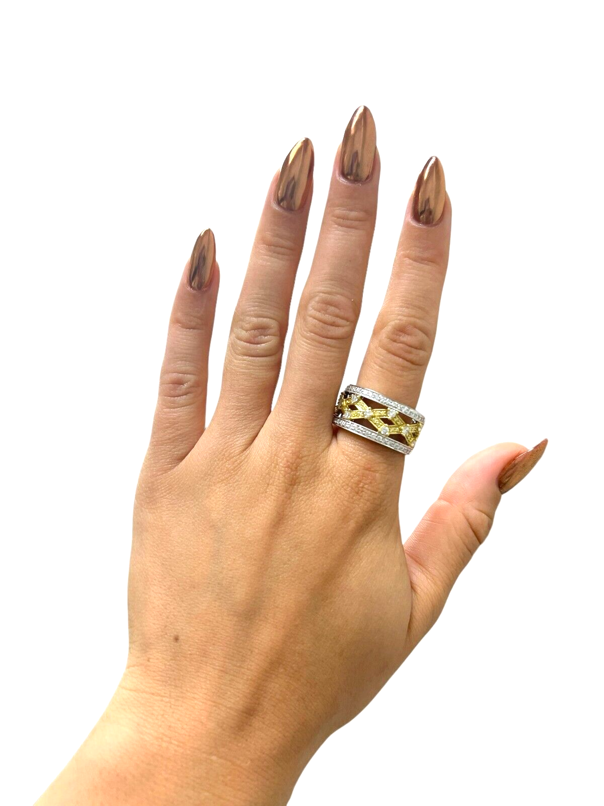 Simon G. 18kt Yellow and White Gold 1.00ctw Diamond Wide Band Ring sz9.75