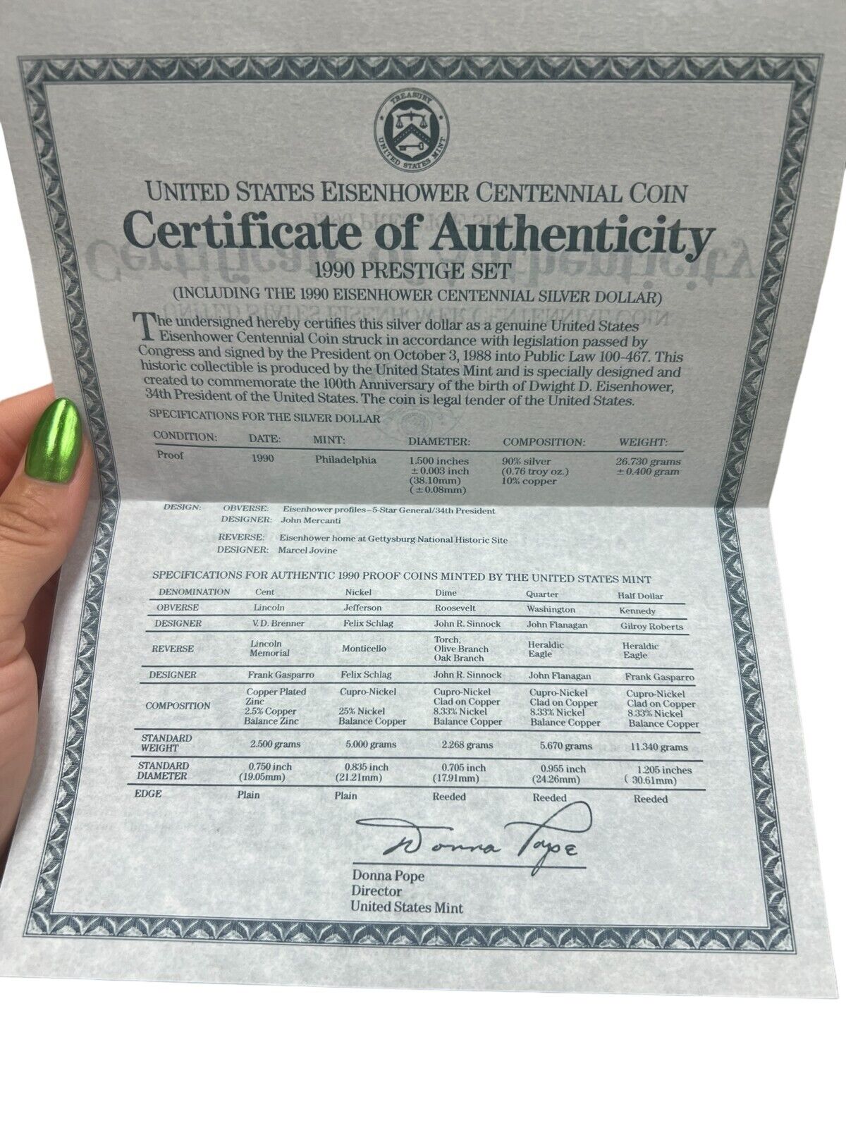 1990 United States Mint Prestige Proof Set With Box and COA