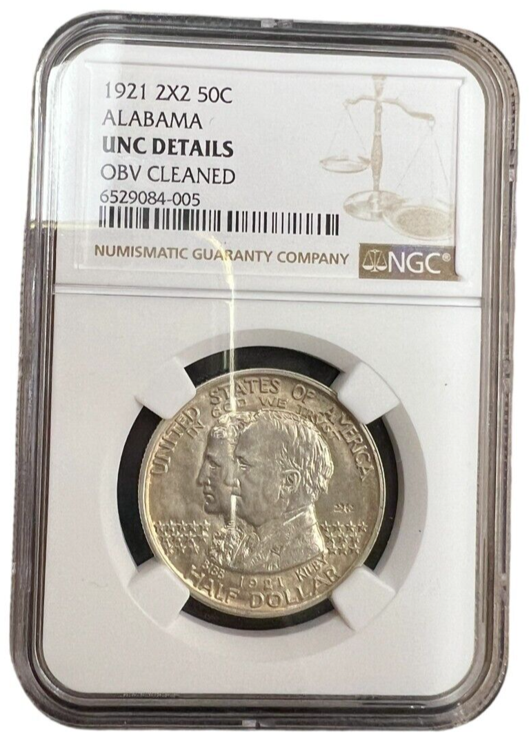 1921 P 2x2 Alabama Centennial Commemorative 50C NGC UNC-Details Obv Cleaned