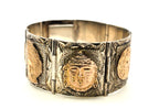 Vintage Mexico 925 Sterling Silver 7K Rose Gold Aztec Mayan Bracelet 69.4g