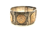 Vintage Mexico 925 Sterling Silver 7K Rose Gold Aztec Mayan Bracelet 69.4g