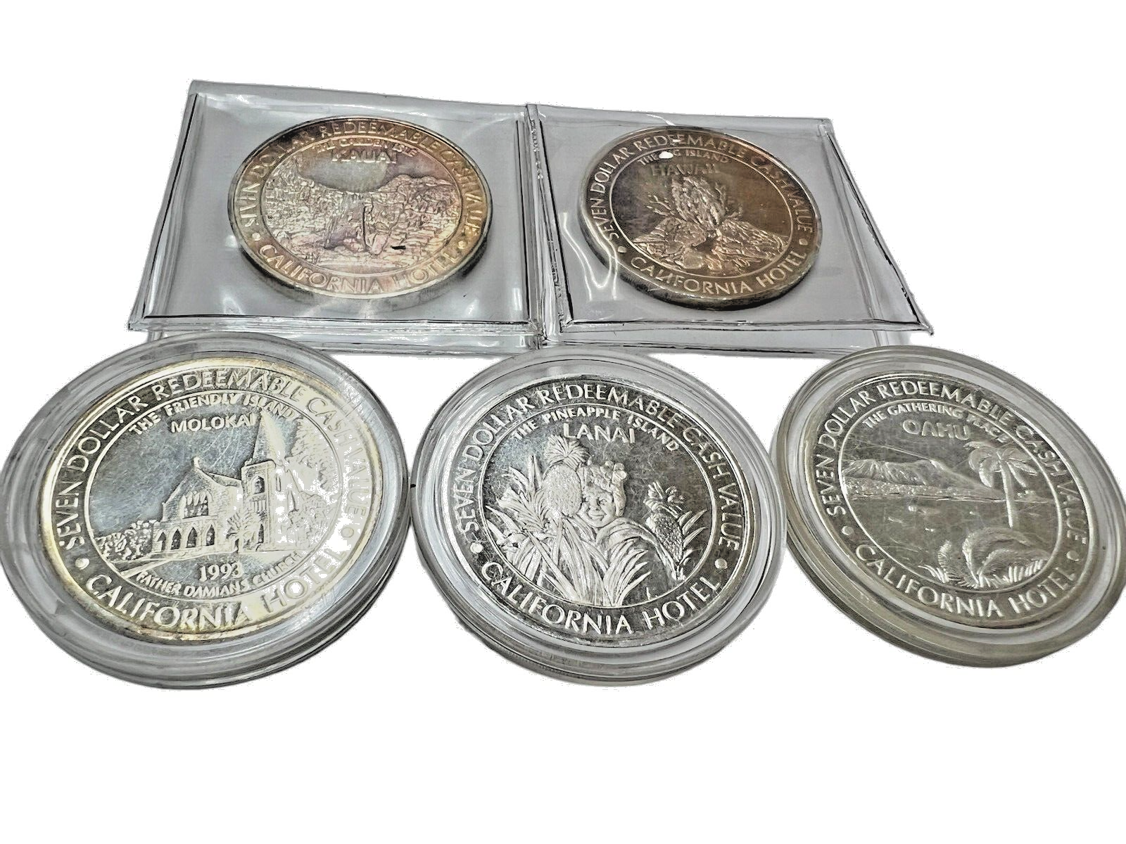 9.99 Silver Sam Boyd Gaming Tokens Lot of 5-Kauai, Hawaii, Molokai, Lanai & Oahu