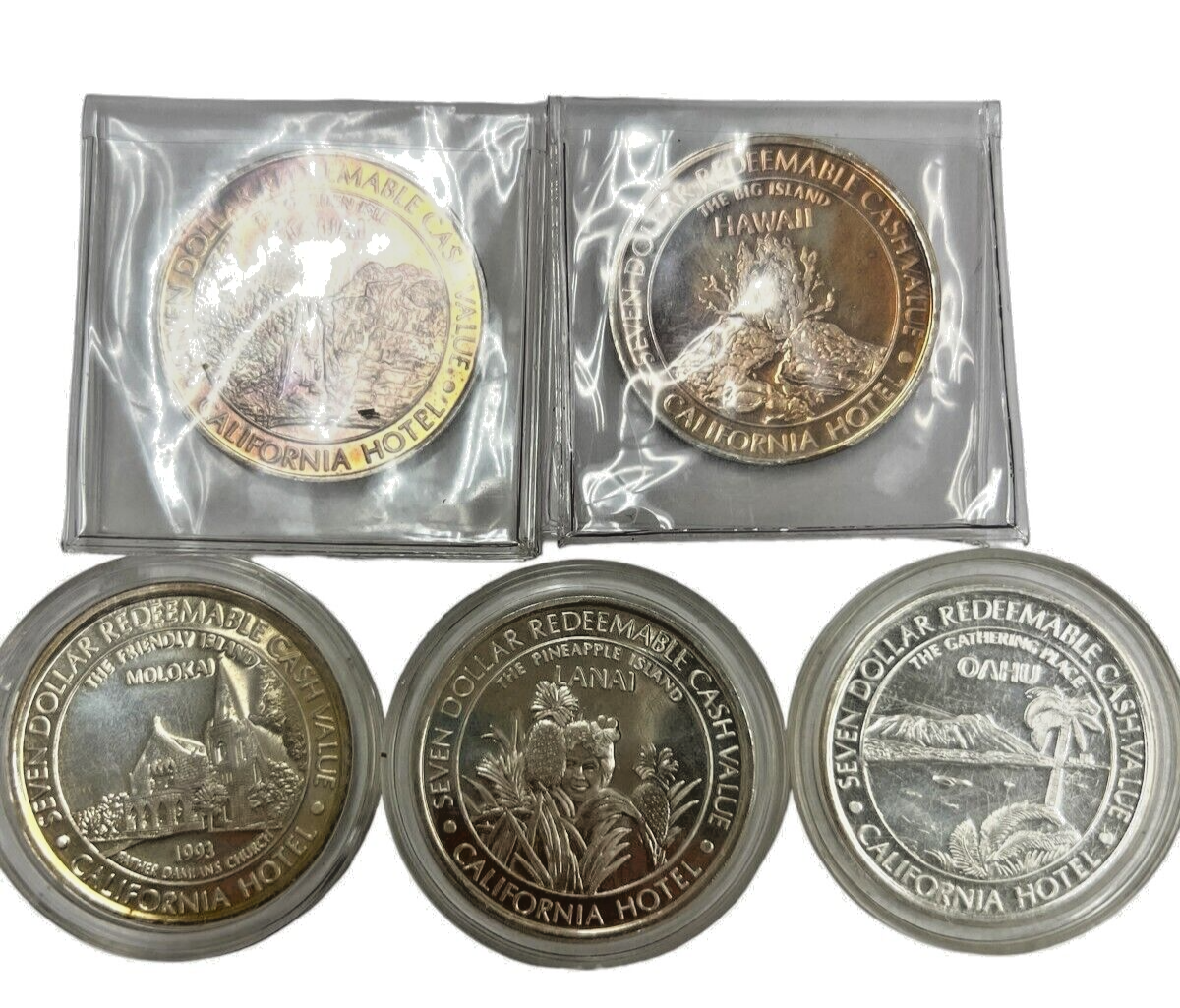 9.99 Silver Sam Boyd Gaming Tokens Lot of 5-Kauai, Hawaii, Molokai, Lanai & Oahu