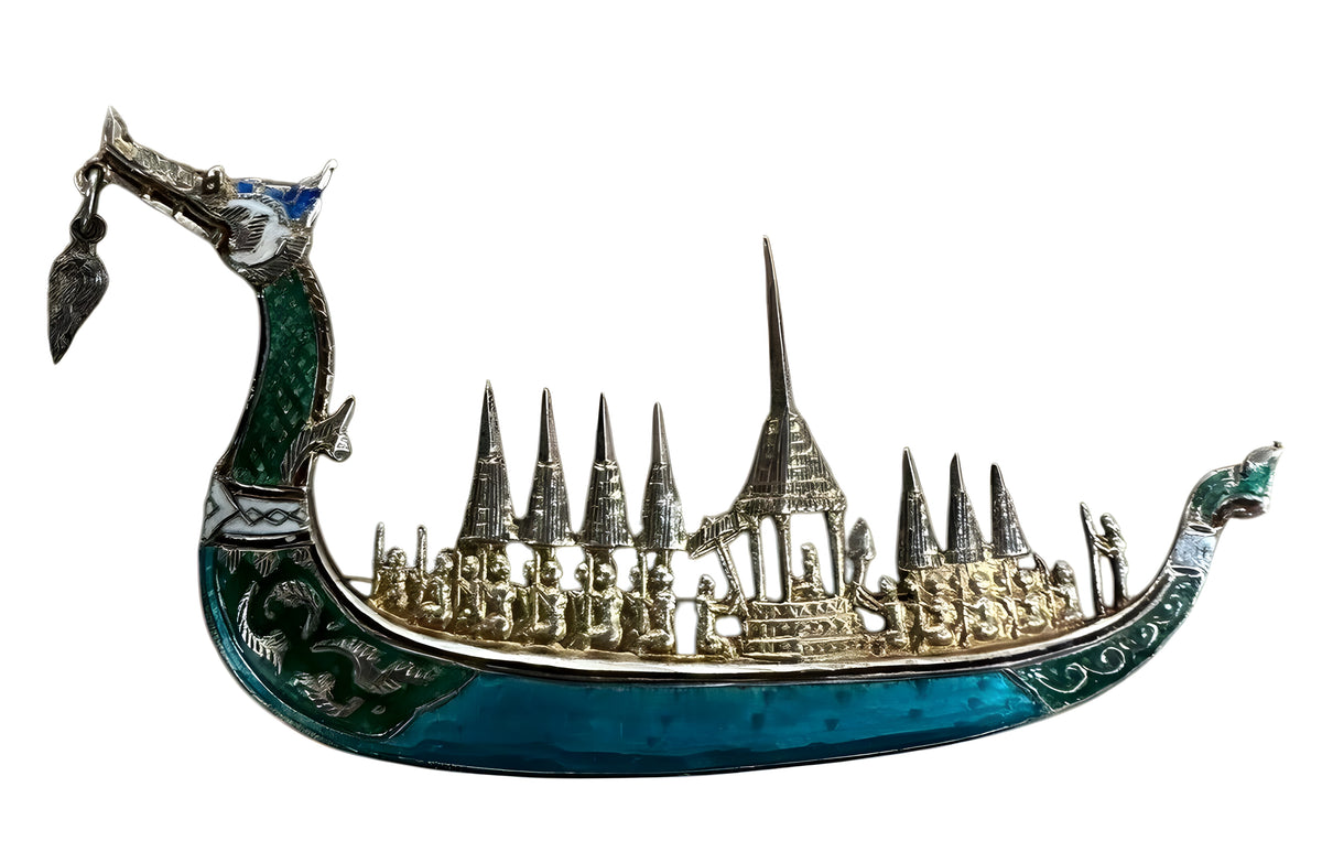 Vintage Chinese Siam Royal Barge “Suphanahongse” Sterling Silver Brooch/Pin.