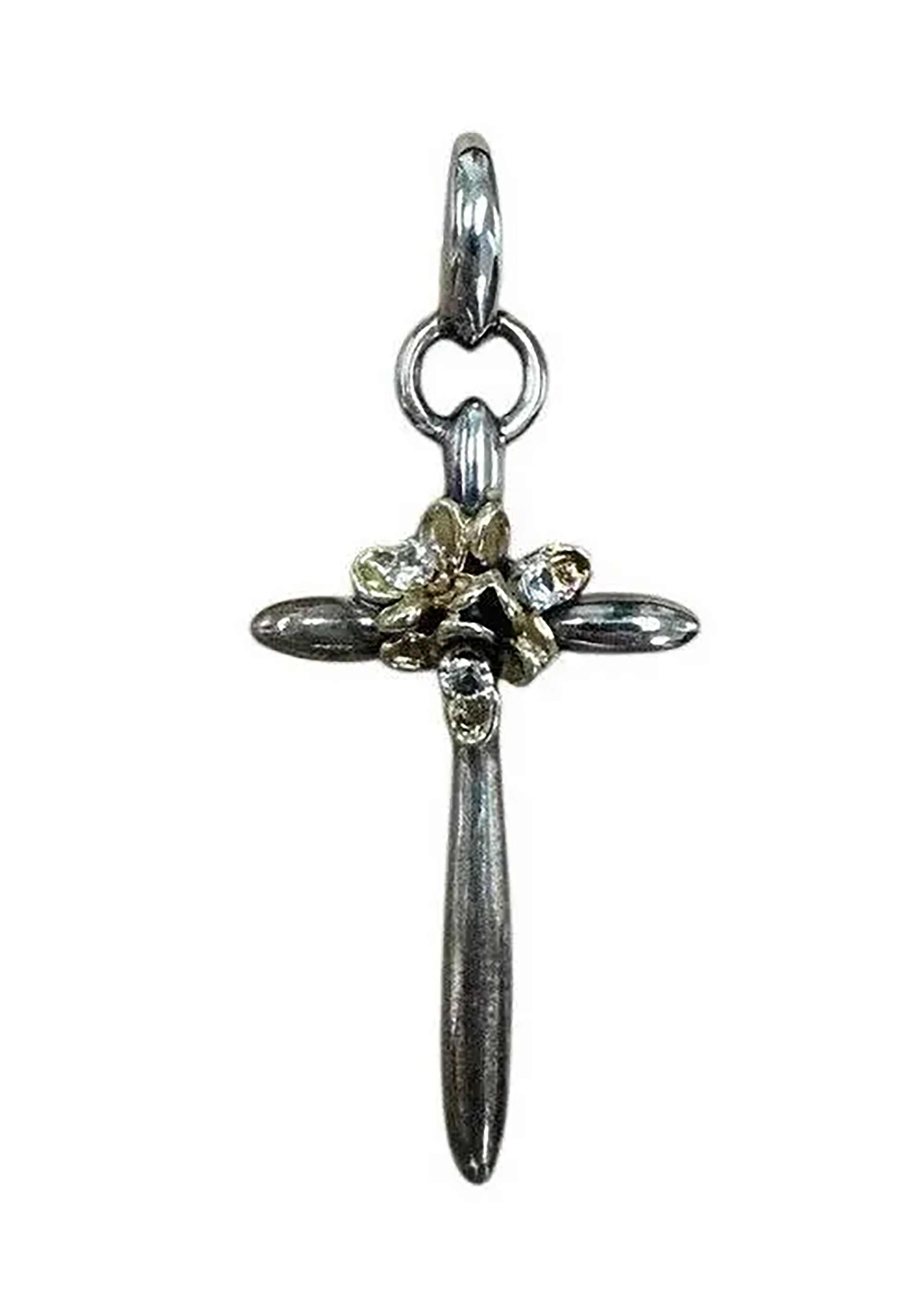 Ann King Sterling Silver 18K Gold Flower White Sapphire Cross Pendant