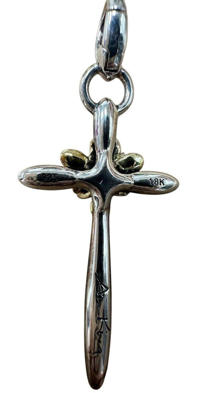 Ann King Sterling Silver 18K Gold Flower White Sapphire Cross Pendant