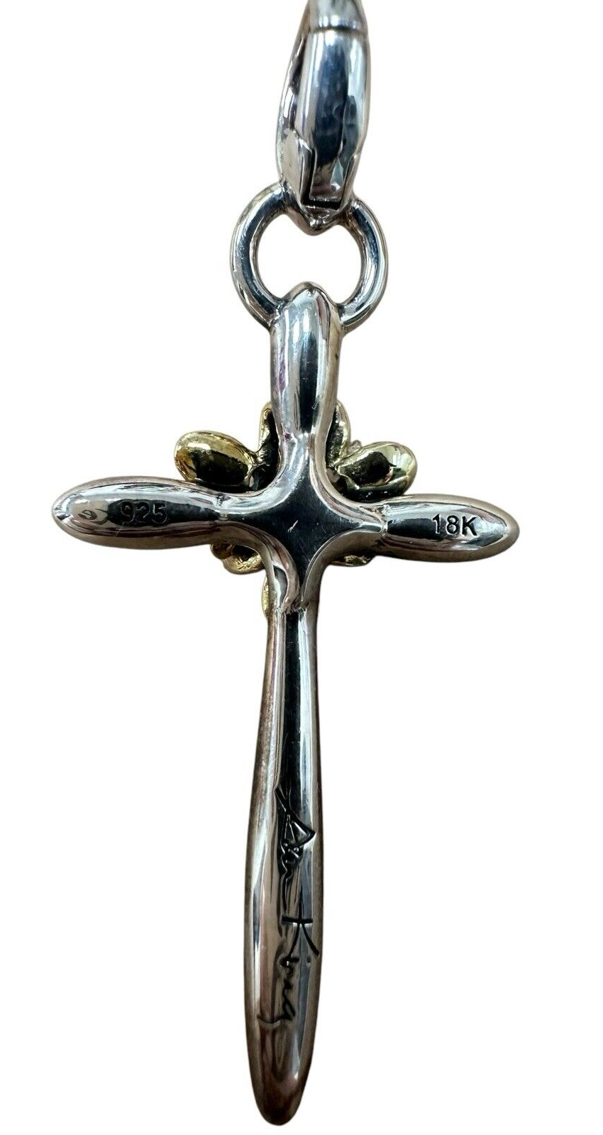 Ann King Sterling Silver 18K Gold Flower White Sapphire Cross Pendant