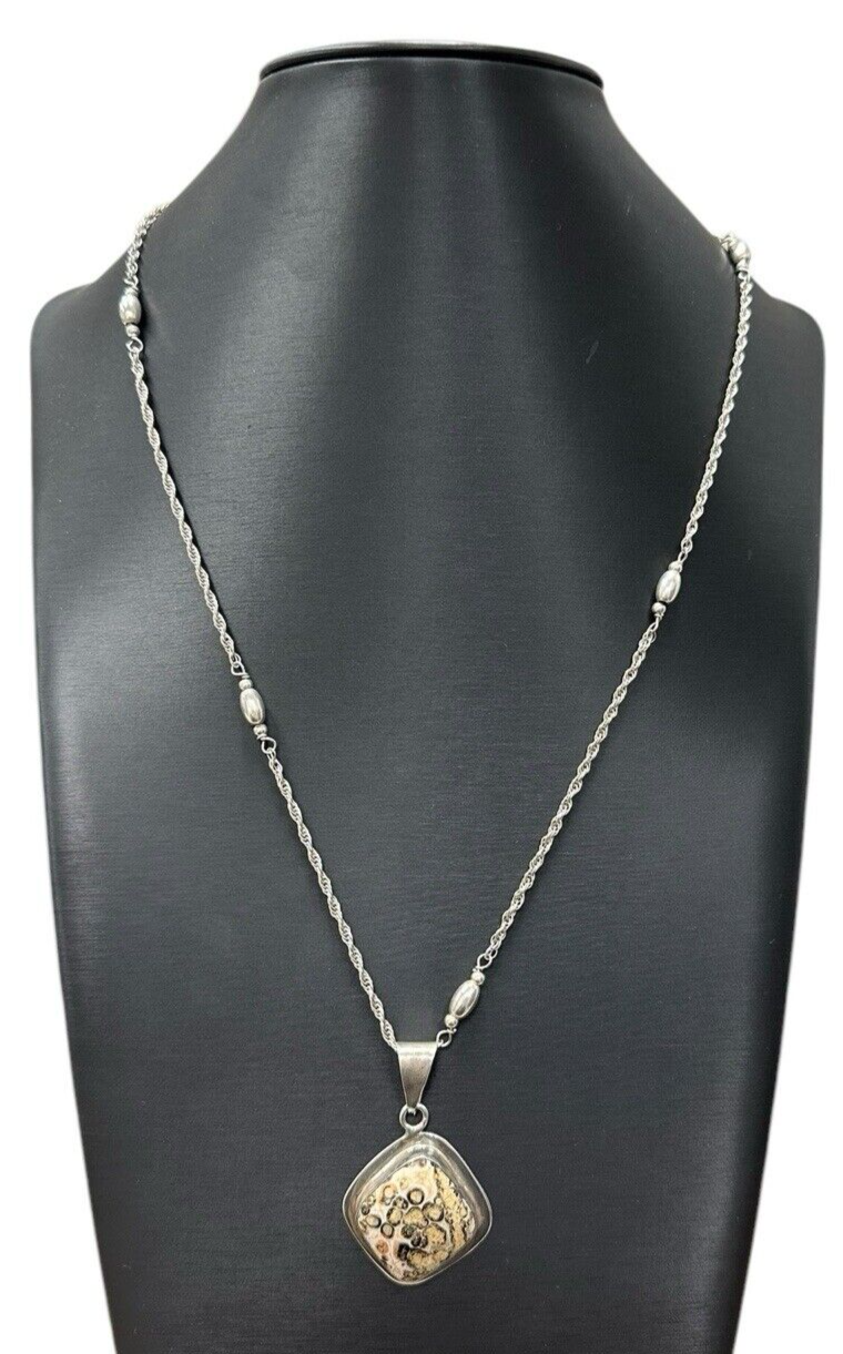 Sterling Silver Leopard Skin Jasper Necklace 32 inches