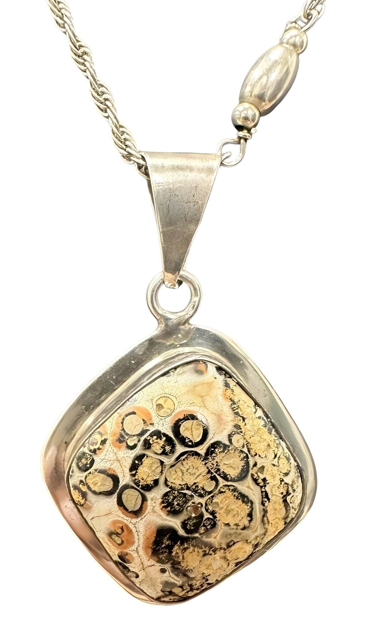 Sterling Silver Leopard Skin Jasper Necklace 32 inches
