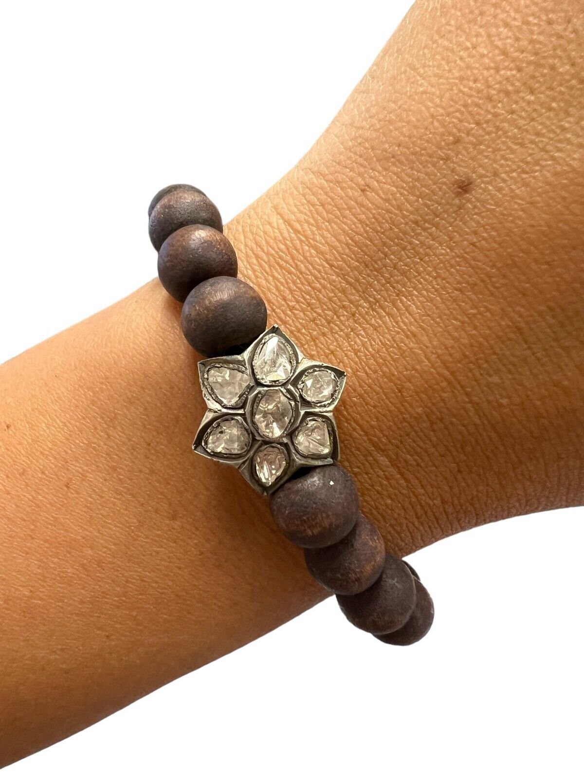 13kt Yellow Gold and Diamond Beaded Bracelet Light Stretch 6.25