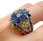 Barbara Bixby Sterling Silver, 18K Gold, Iolite and White Topaz Ring, Size 9