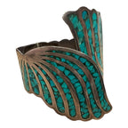 Sterling Silver Hinged Bracelet with Inlay Turquoise Chips Signed