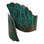 Sterling Silver Hinged Bracelet with Inlay Turquoise Chips Signed