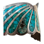 Sterling Silver Hinged Bracelet with Inlay Turquoise Chips Signed