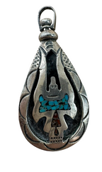 925 Sterling Silver Native American 2-Sided Turquoise & Inlay Pendant