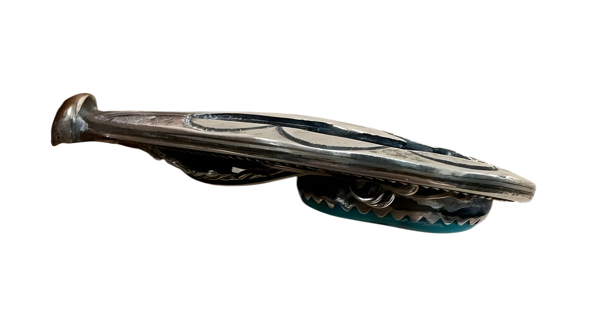 925 Sterling Silver Native American 2-Sided Turquoise & Inlay Pendant