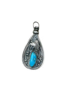 925 Sterling Silver Native American 2-Sided Turquoise & Inlay Pendant