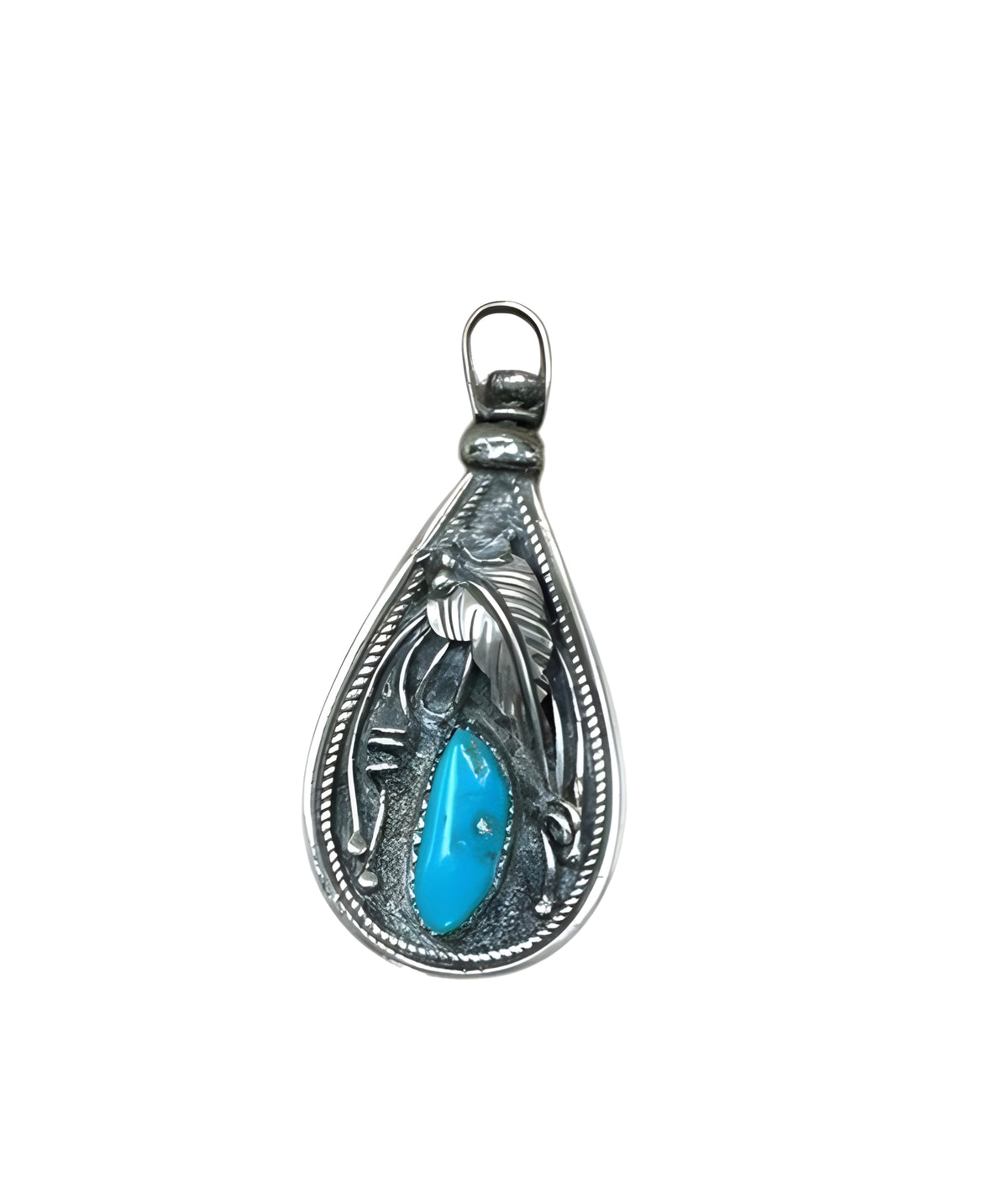925 Sterling Silver Native American 2-Sided Turquoise & Inlay Pendant