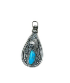 925 Sterling Silver Native American 2-Sided Turquoise & Inlay Pendant