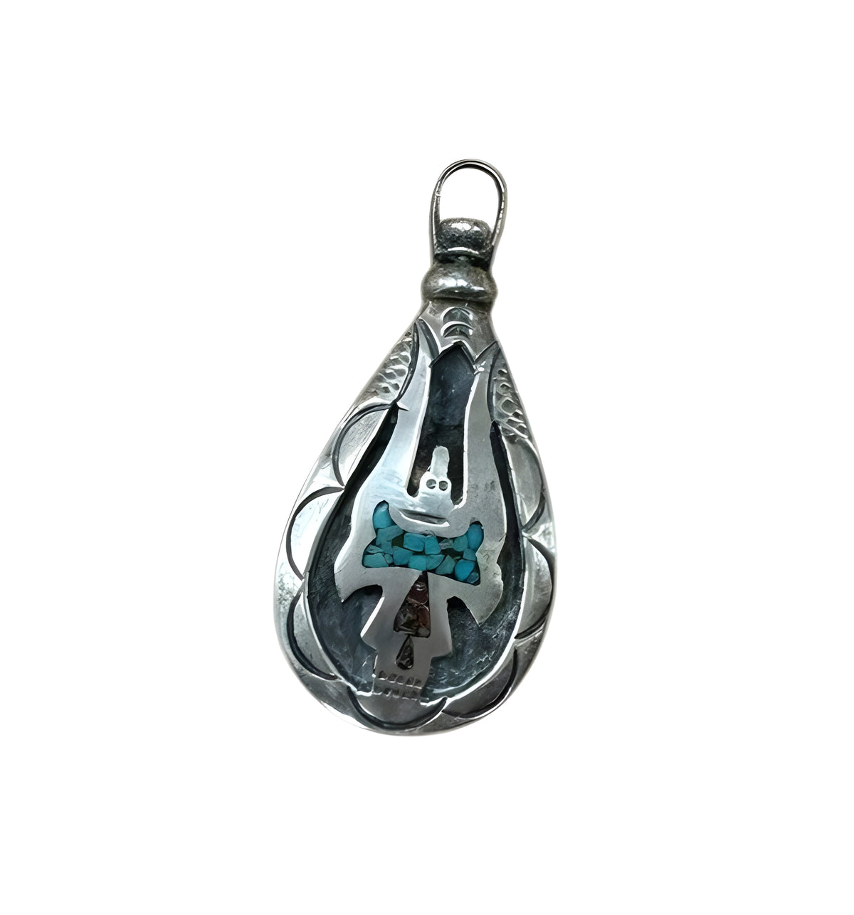 925 Sterling Silver Native American 2-Sided Turquoise & Inlay Pendant