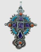 Arturo Rivera Sterling Silver Artisan Amethyst Multi Stone Cross Pendant