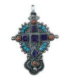 Arturo Rivera Sterling Silver Artisan Amethyst Multi Stone Cross Pendant