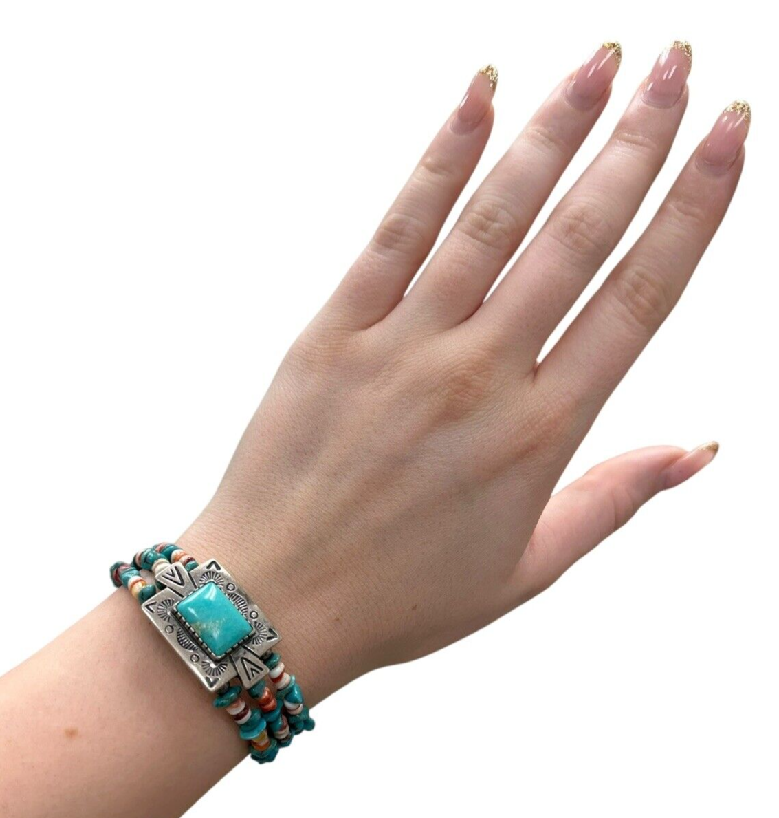 Carolyn Pollack Relios Turquoise Beaded Sterling Silver Cuff Bracelet