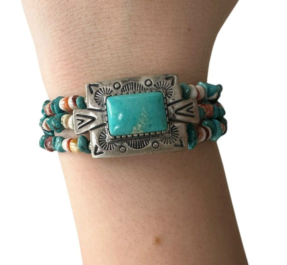 Carolyn Pollack Relios Turquoise Beaded Sterling Silver Cuff Bracelet