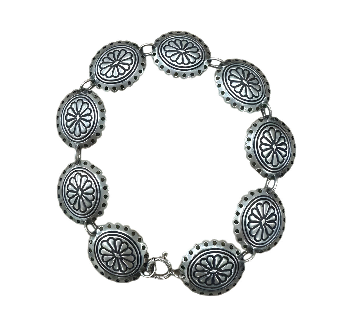 Sterling Silver Concho Flower Bracelet 7.25in