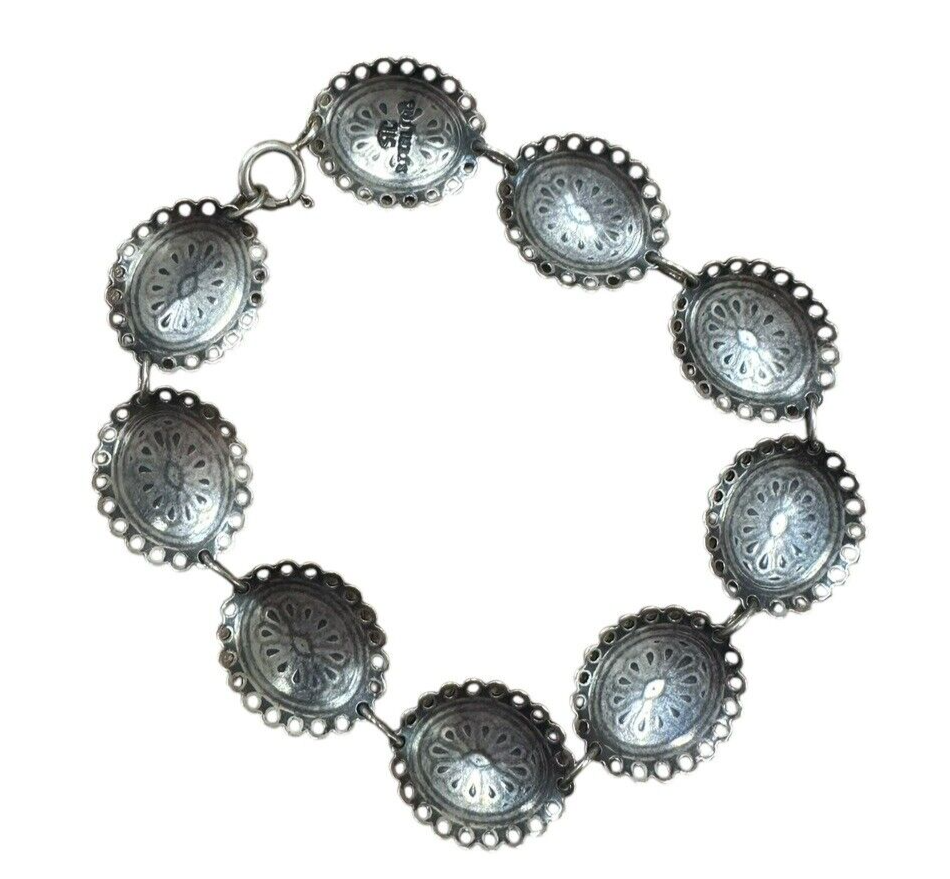 Sterling Silver Concho Flower Bracelet 7.25in
