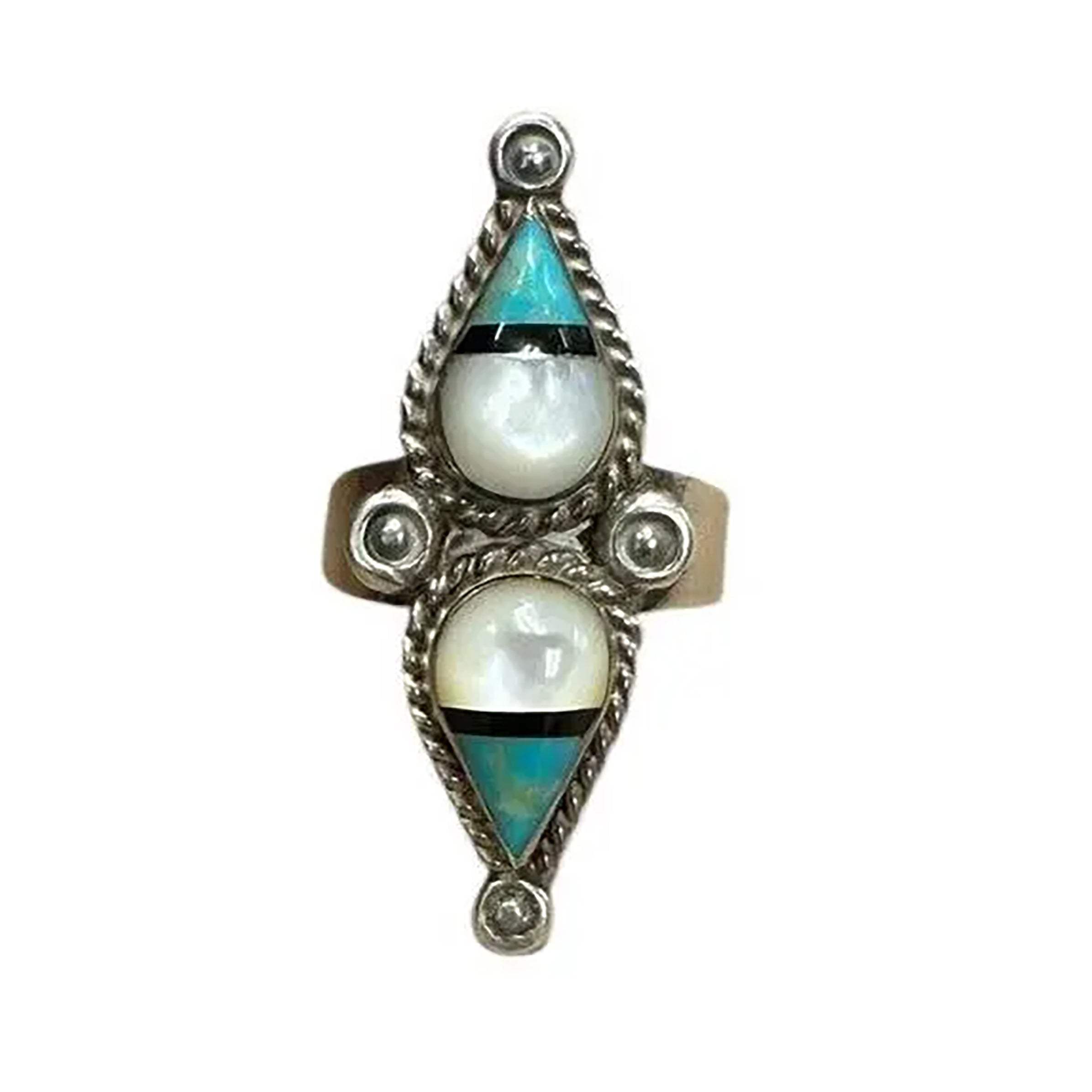 Zuni Sterling Silver and Turquoise Ring Sz 8