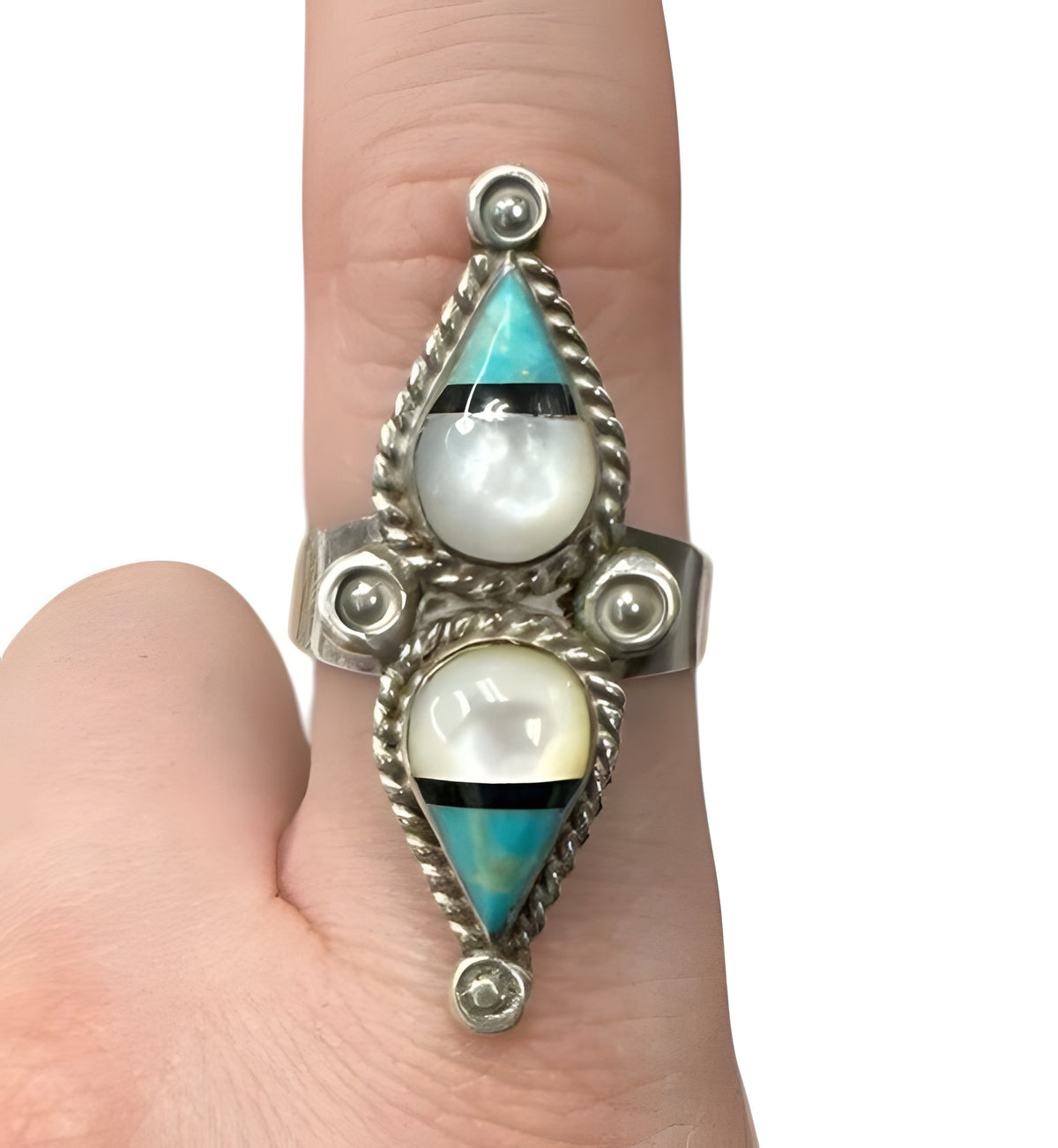 Zuni Sterling Silver and Turquoise Ring Sz 8