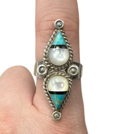 Zuni Sterling Silver and Turquoise Ring Sz 8