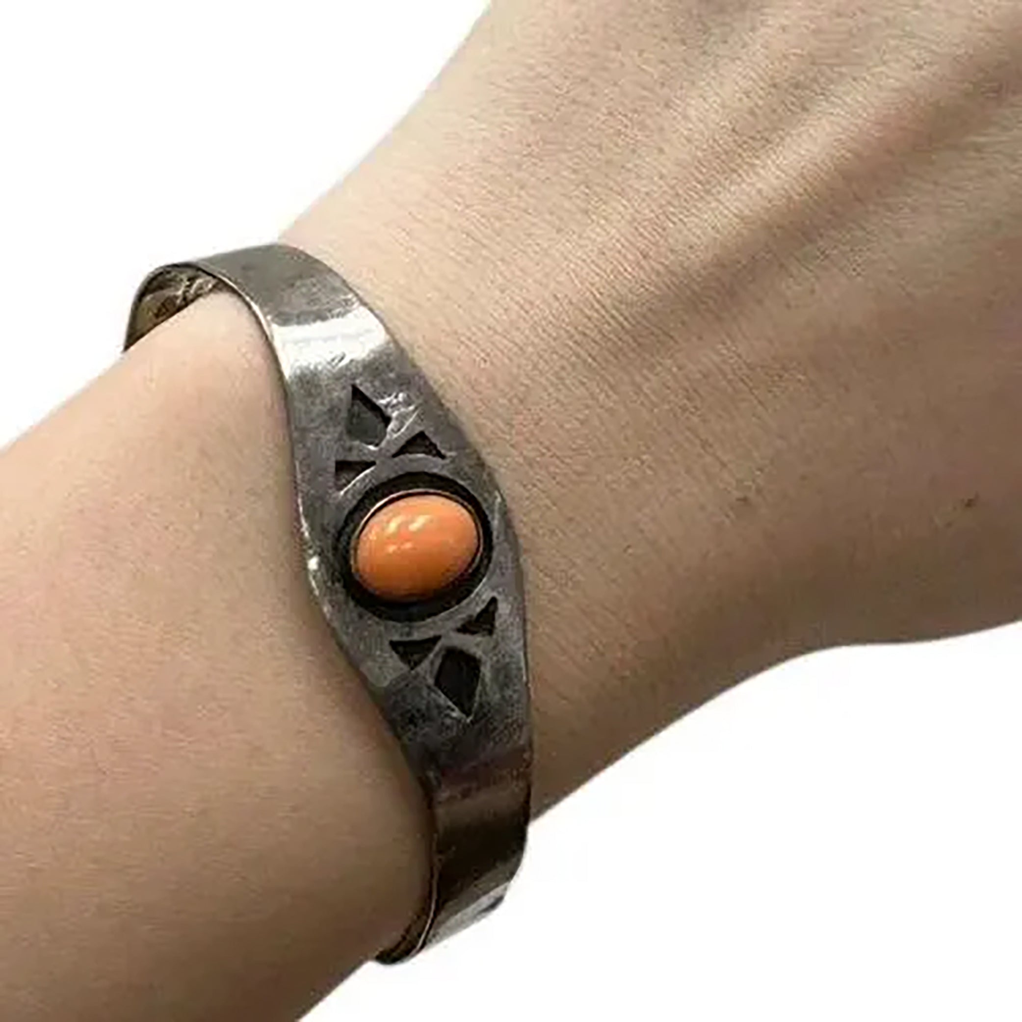 Sterling Silver Bracelet with Orange Center Stone