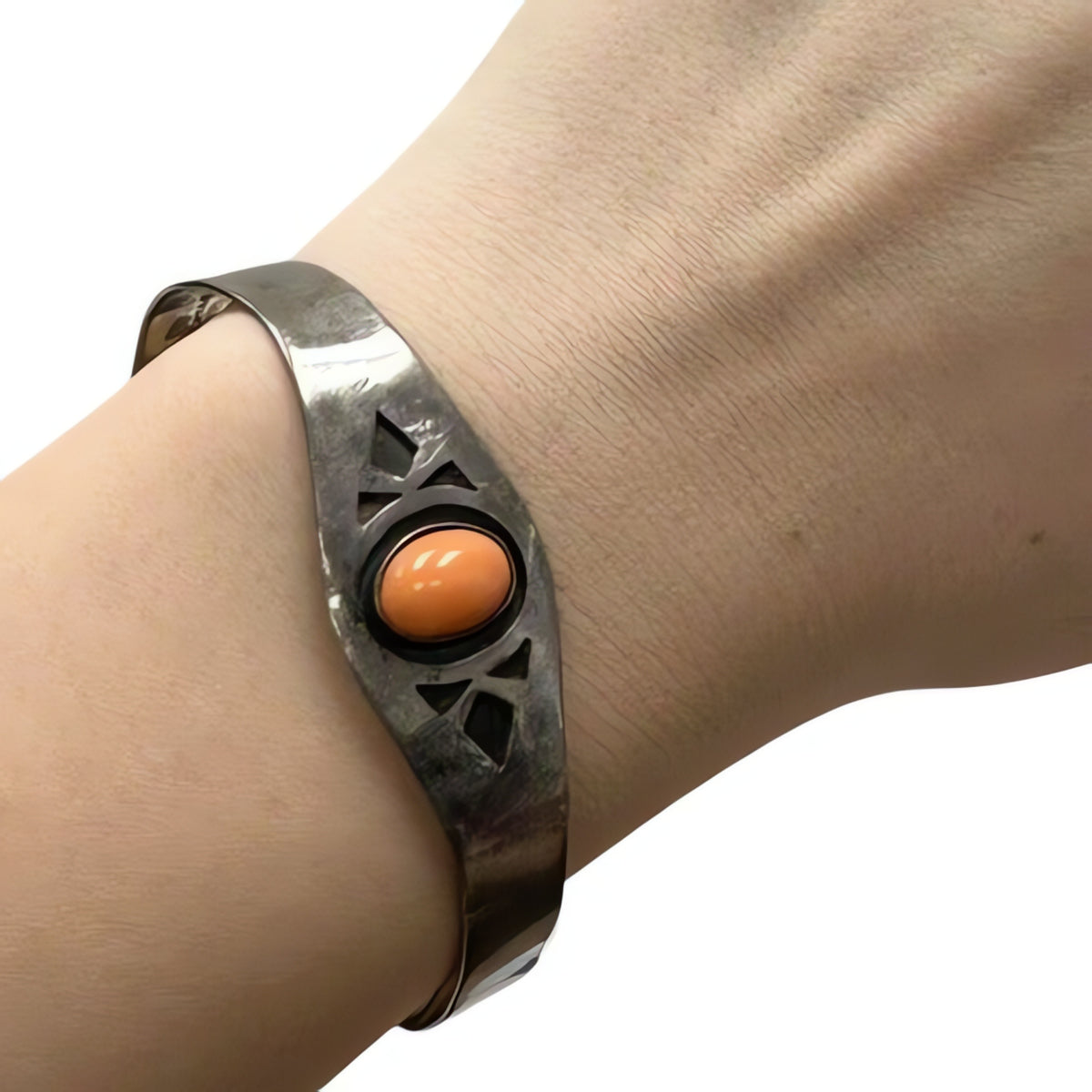 Sterling Silver Bracelet with Orange Center Stone