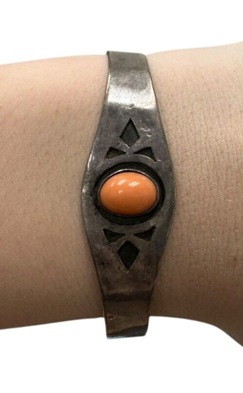 Sterling Silver Bracelet with Orange Center Stone
