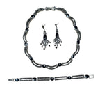 Onyx Marcasite Necklace Bracelet And Earring Set