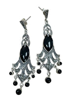 Onyx Marcasite Necklace Bracelet And Earring Set