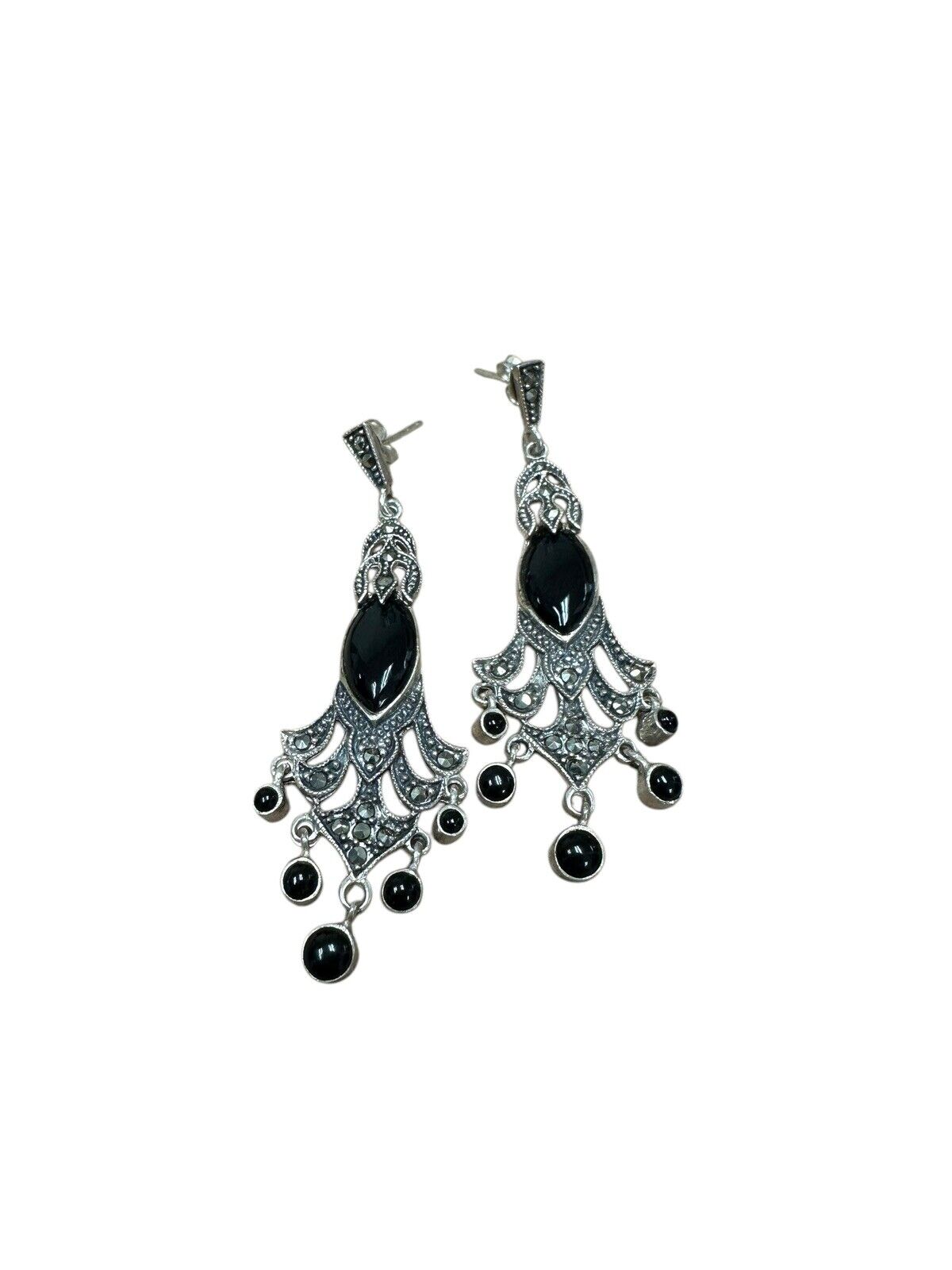 Onyx Marcasite Necklace Bracelet And Earring Set