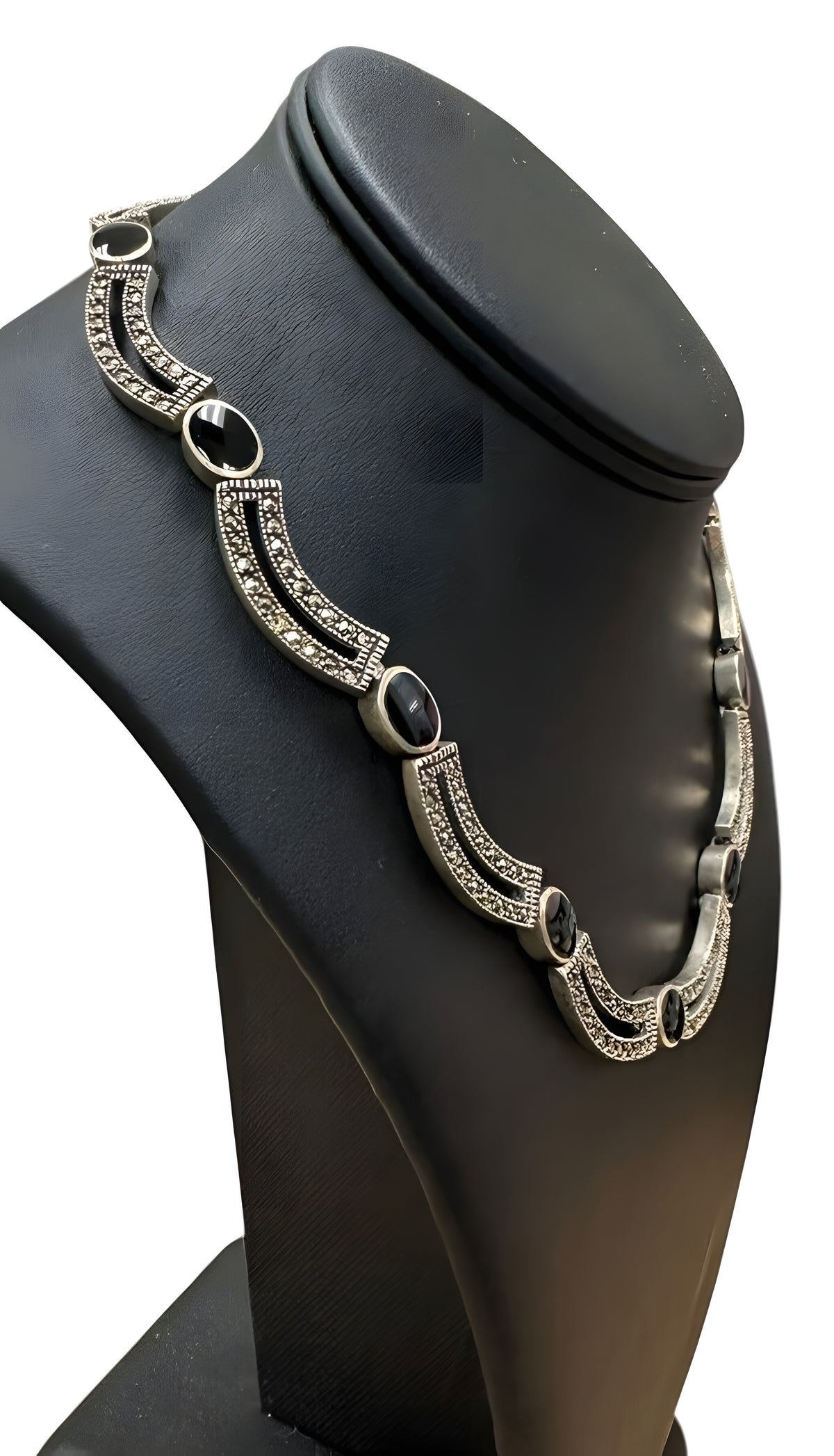 Onyx Marcasite Necklace Bracelet And Earring Set