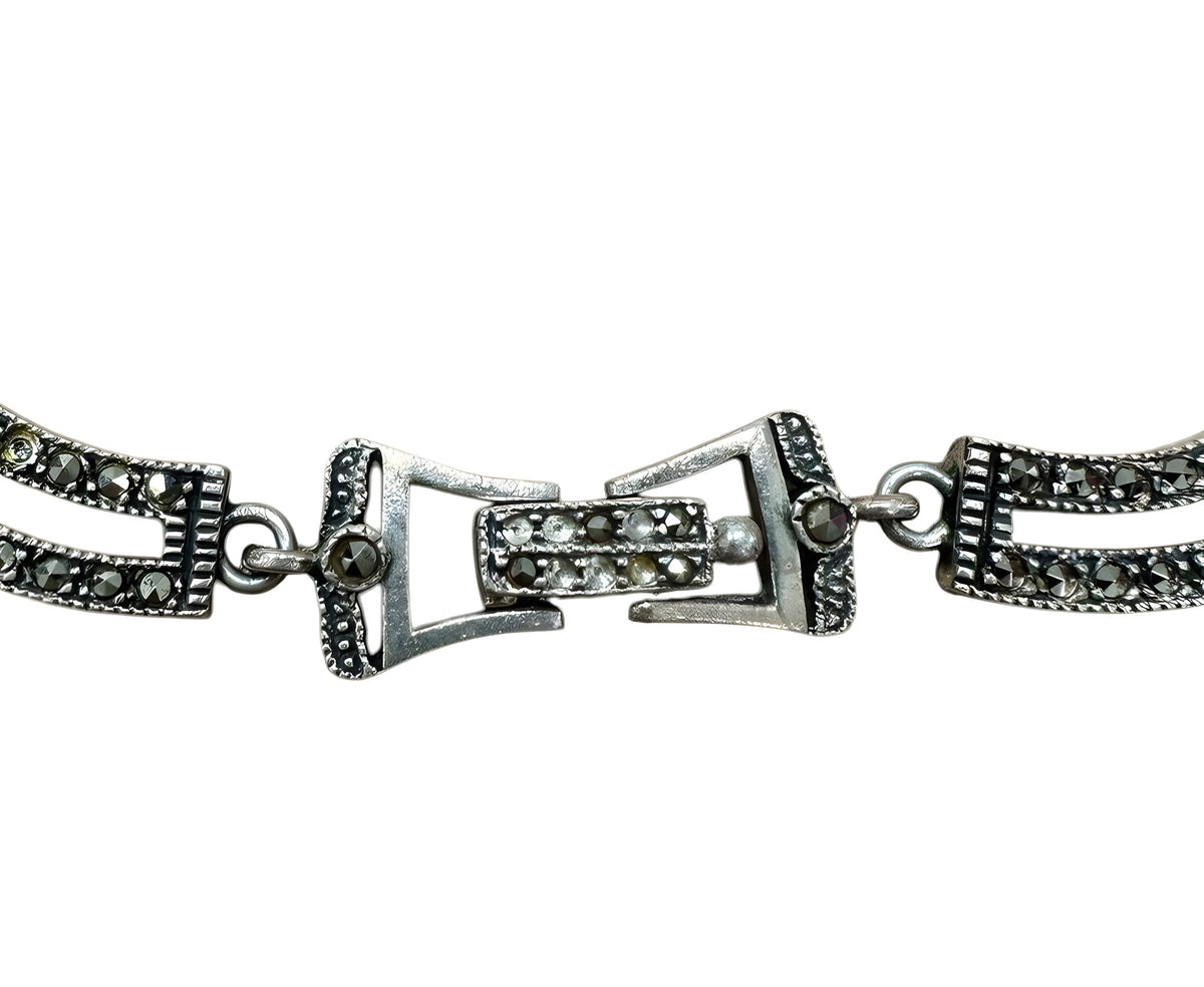 Onyx Marcasite Necklace Bracelet And Earring Set