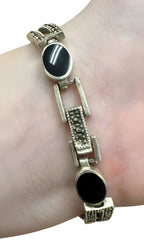 Onyx Marcasite Necklace Bracelet And Earring Set