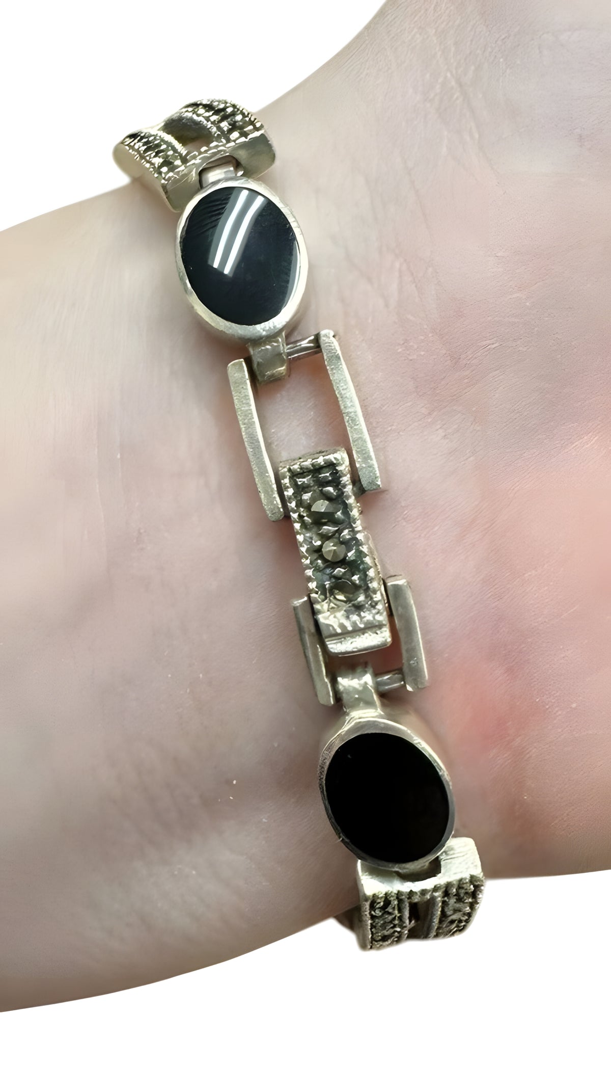 Onyx Marcasite Necklace Bracelet And Earring Set
