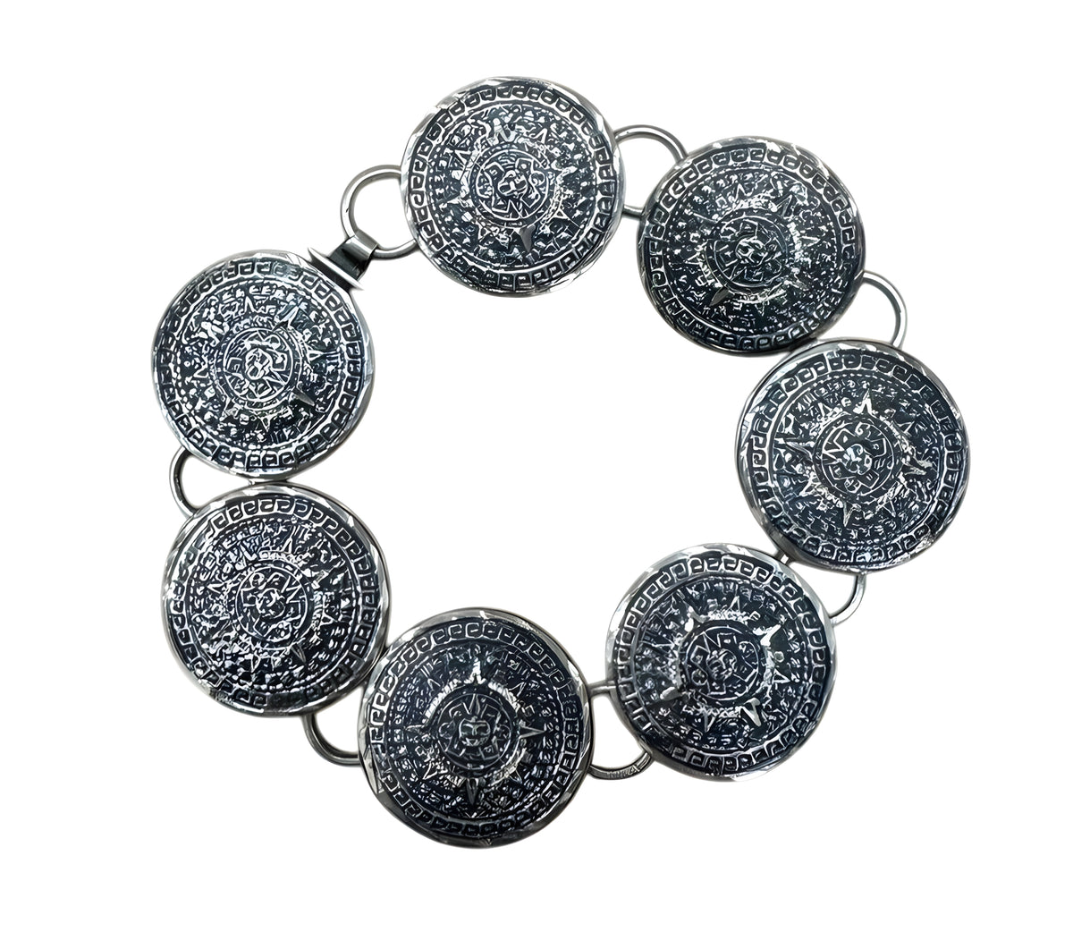 Sun God Sterling Silver Bracelet and Pendant 8in